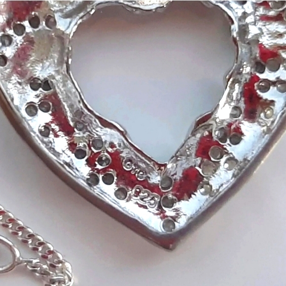 Sterling Silver Diamond Ribbon Heart Slider Pendant Necklace 16" Long 7.4 Grams - Picture 3 of 6